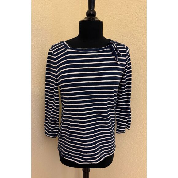 St. John's Bay Nautical Navy/ White Stripe with Tie 3/4 Sleeves Top- Sz M - Picture 1 of 8